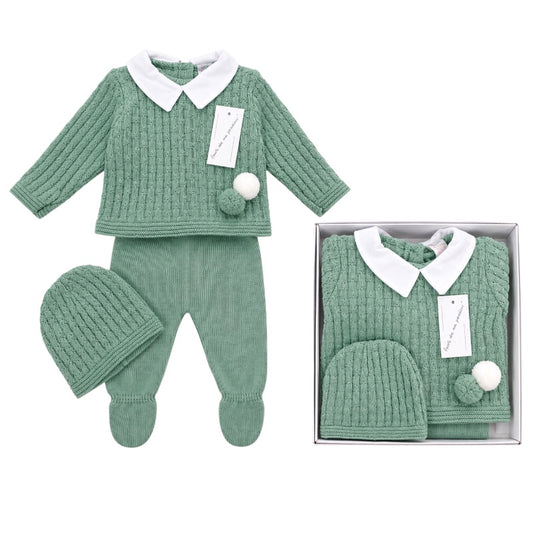 Baby Boys Sage Green 3 piece Knitted Set