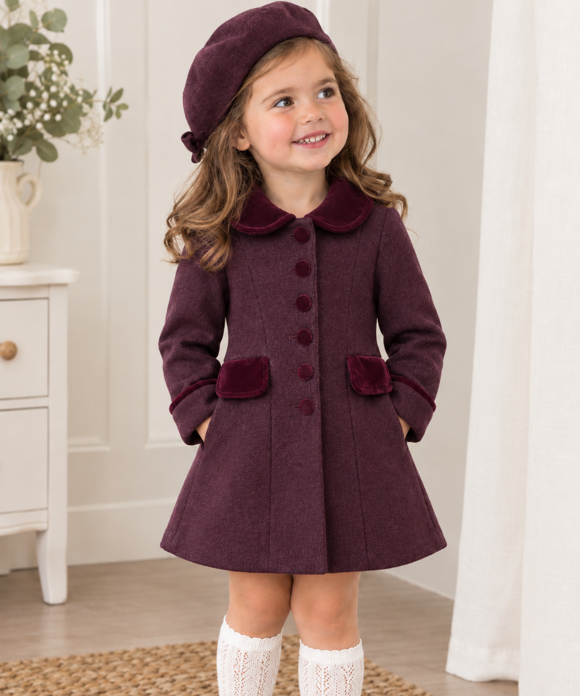 Girls Burgandy Coat with Matching Hat