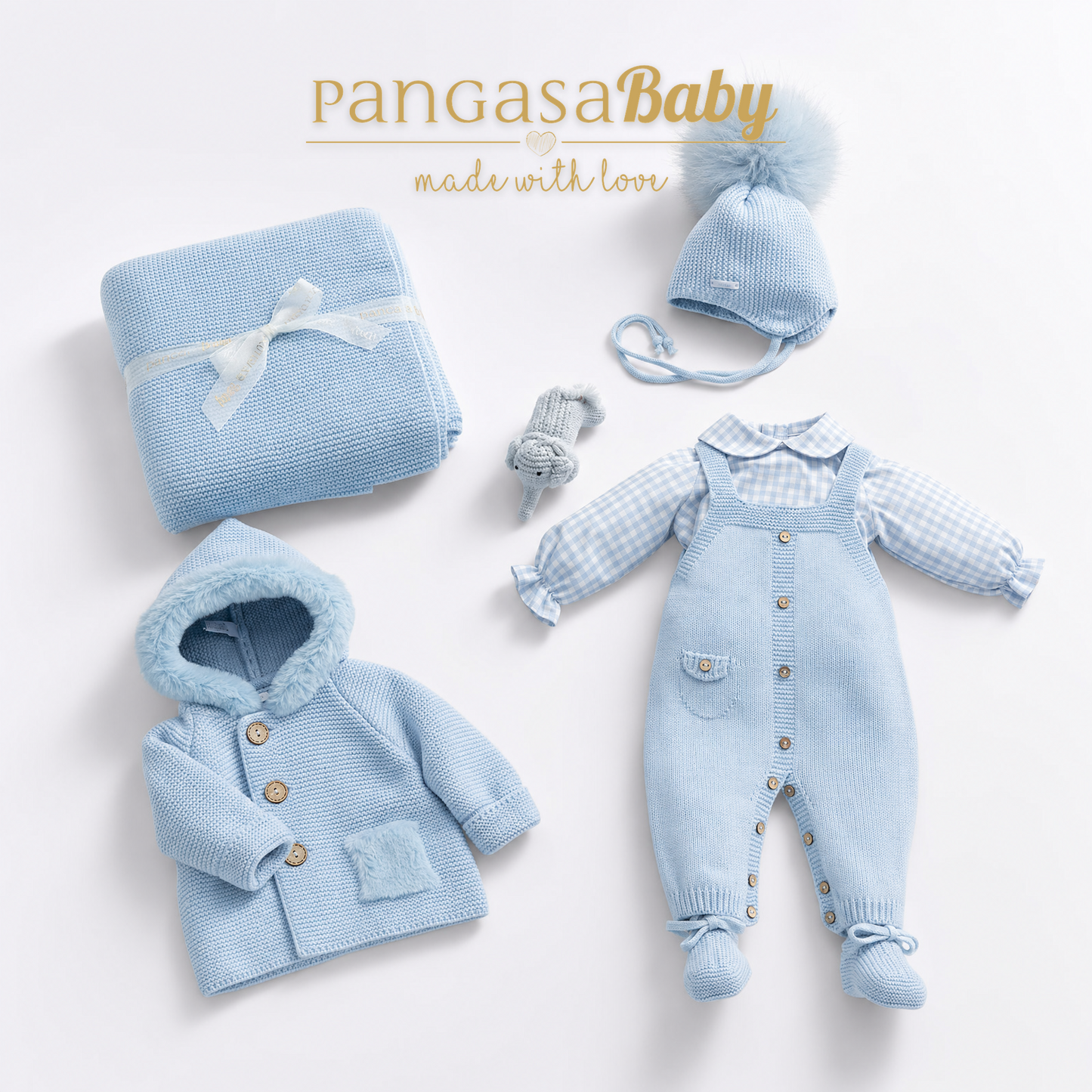Pangasa Baby 2 Piece Blue Knitted Dungaree Set ~ AW26 Preorder