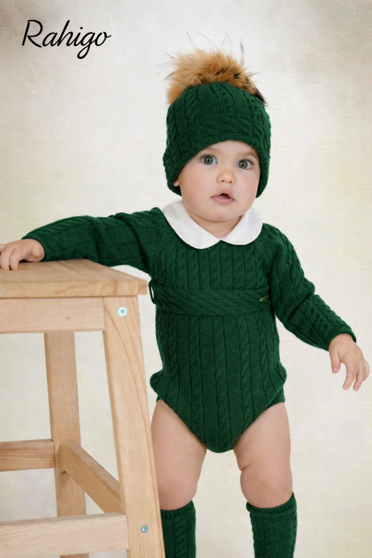 Rahigo Baby Boys Bottle Green Romper, Pom Hat & Socks Set - AW26 (Preorder)