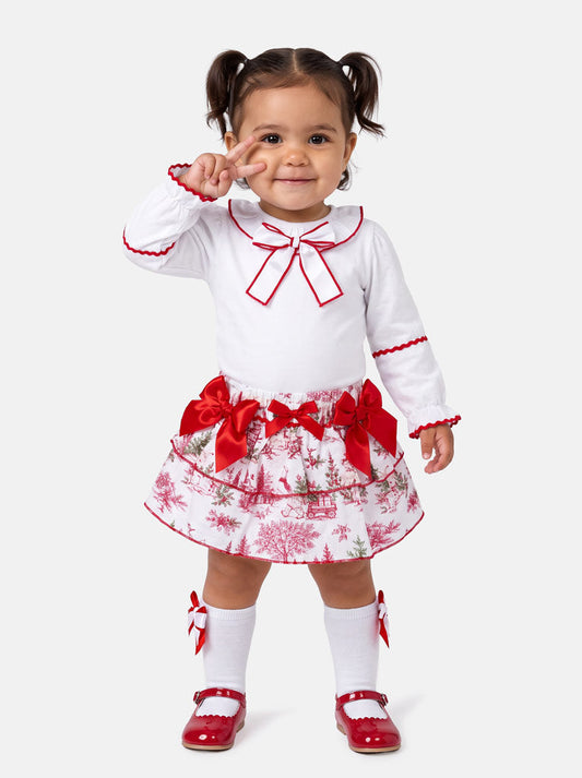 Girls Christmas Print 2 piece Top & Skirt Set