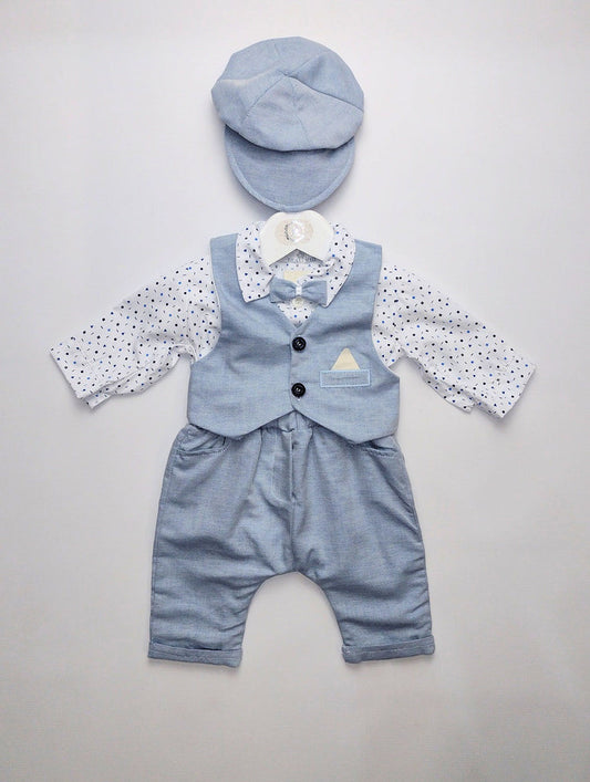 Boys Blue Waistcoat, Trousers & Hat Set