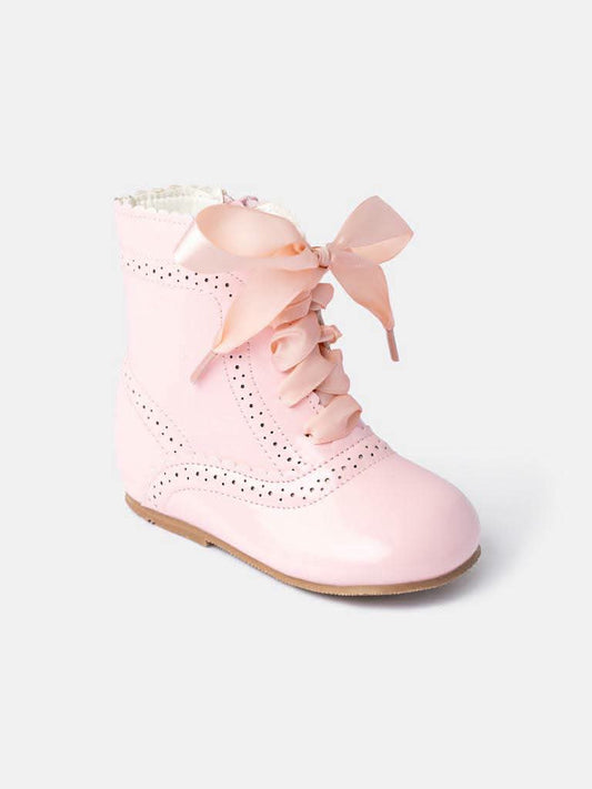 Pink Girls Spanish Leather Scalloped Edge Boots