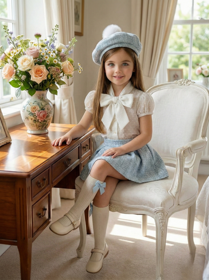 Girls Sonata Handmade Baby Blue Pom Beret Hat SS26 (Made to order)