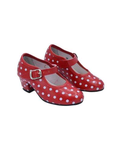 Red & White Spotty Girls Leather Heeled Shoes (Preorder)