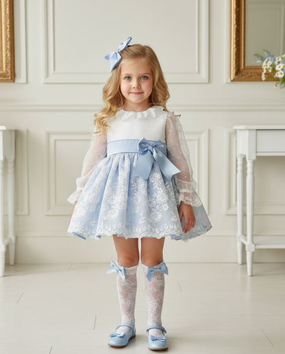 Sonata Handmade Camelia White & Baby Blue Dress SS26 (Made to order)