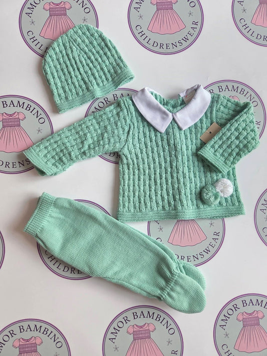 Baby Boys Sage Green 3 piece Knitted Set