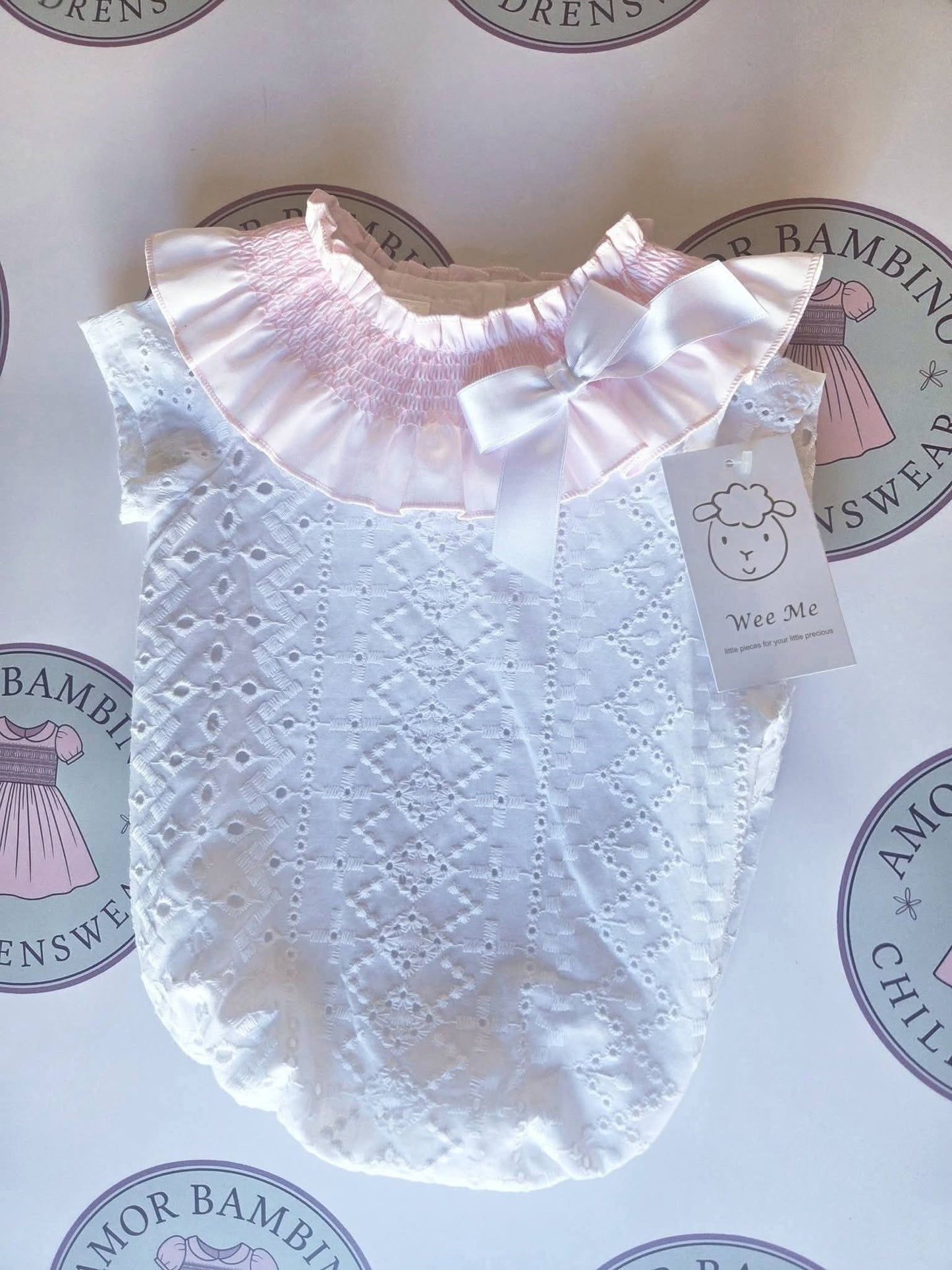 Baby Girl Pink & White Embroidery Romper
