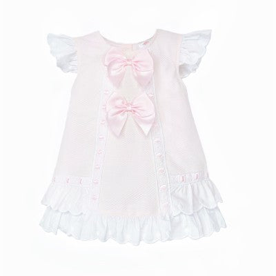 Baby Girl Pink Waffle A-Line Ribbon Dress