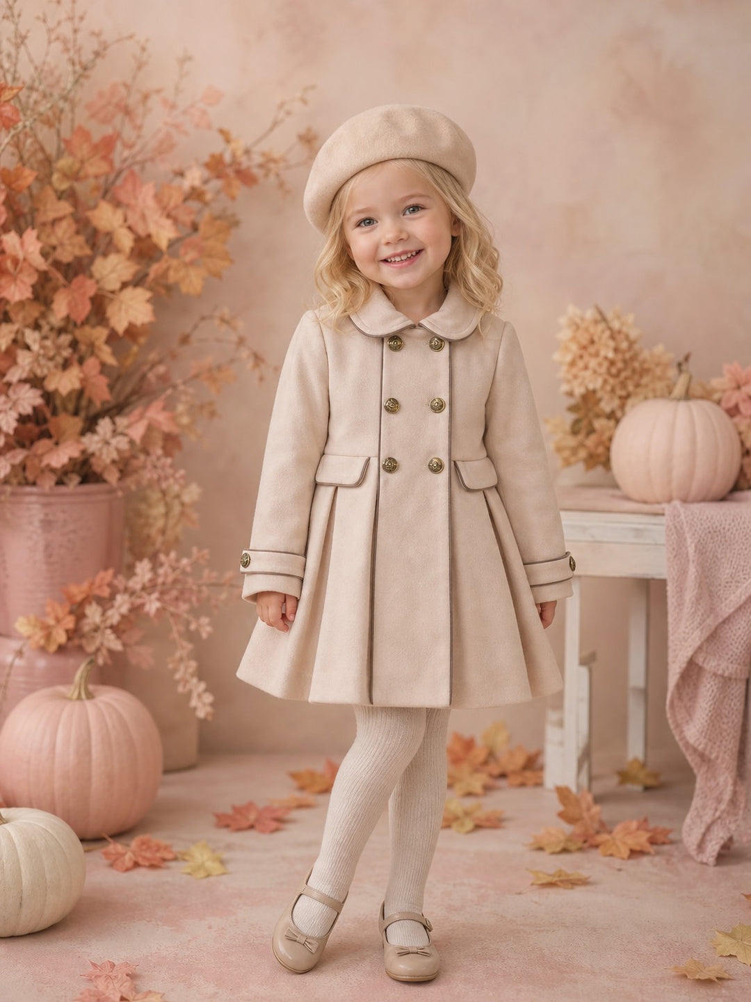 Baby Girls Camel Coat with Matching Hat