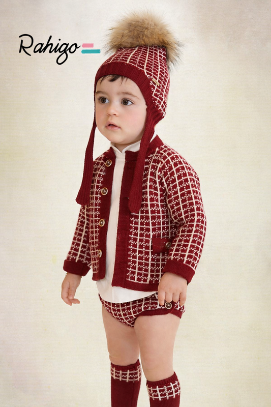 Rahigo Baby Boys Burgandy & Cream Cardigan, Shirt & Jam Pants Set - AW26 (Preorder)