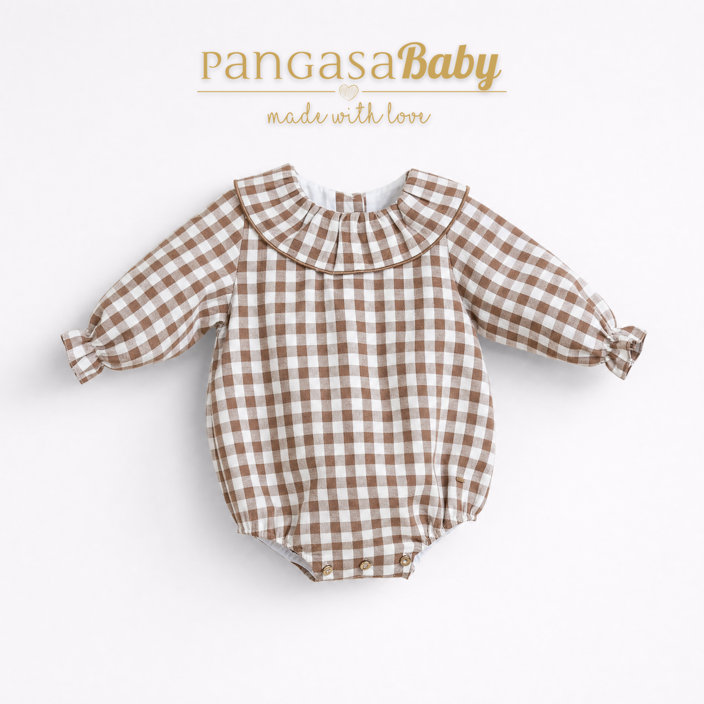 Pangasa Baby Chocolate Cotton Checked Romper ~ AW26 Preorder