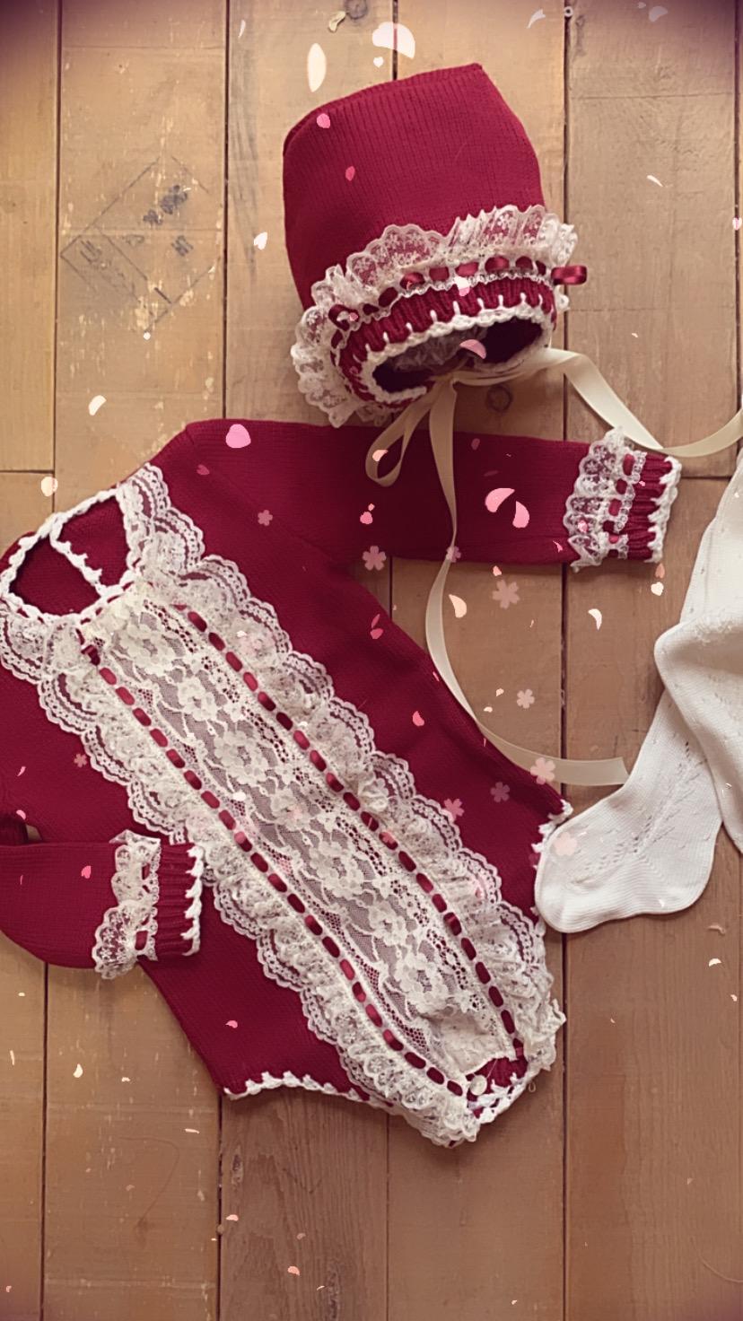 Ela Hand Knitted Romper & Bonnet Set - AW
