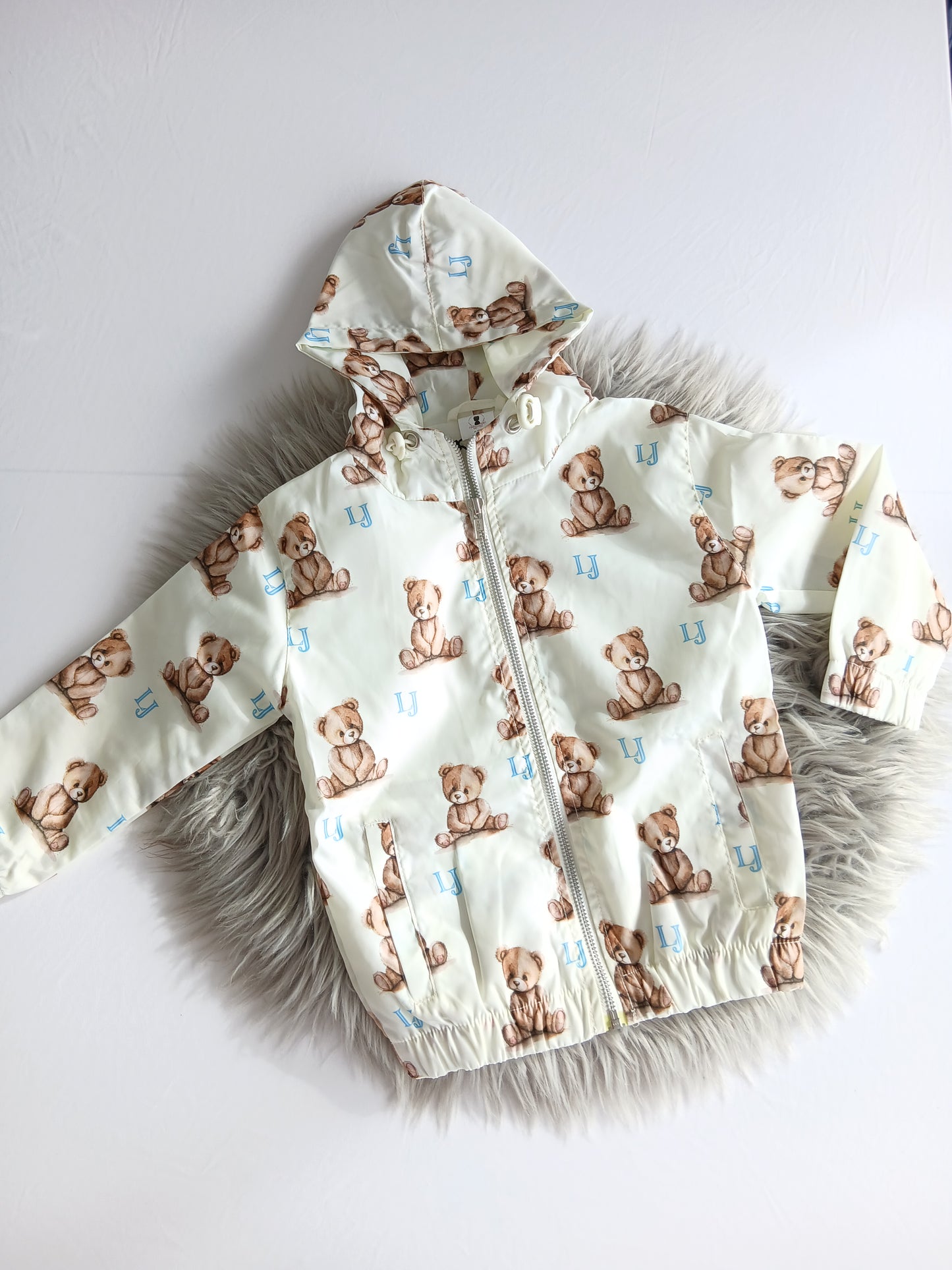 Boys Cream All Over Teddy Bear Raincoat