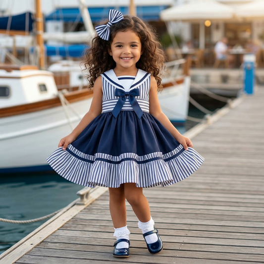 Sonata Girls Navy Sailor Dress SS26 - (Made To Order)