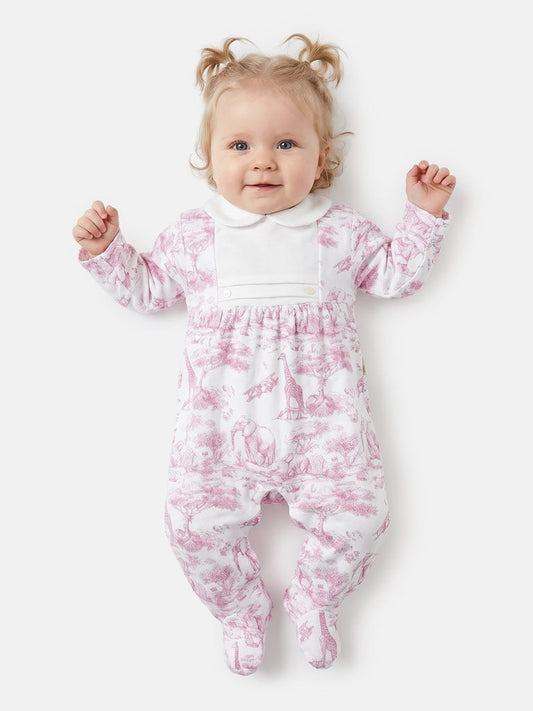 Girls Baby Pink Safari Velour Babygrow