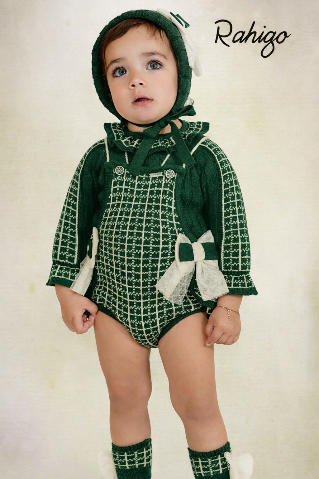 Rahigo Baby Girls Bottle Green & Camel Romper & Jumper Set - AW26 (Preorder)