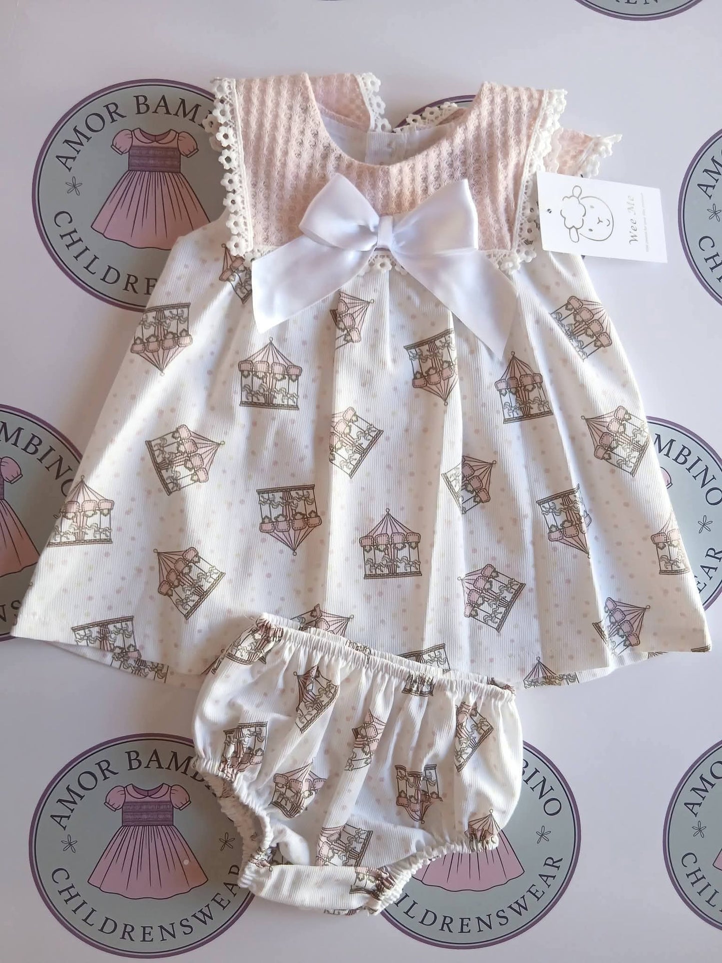 Baby Girls Pink Carousel Dress & Knickers
