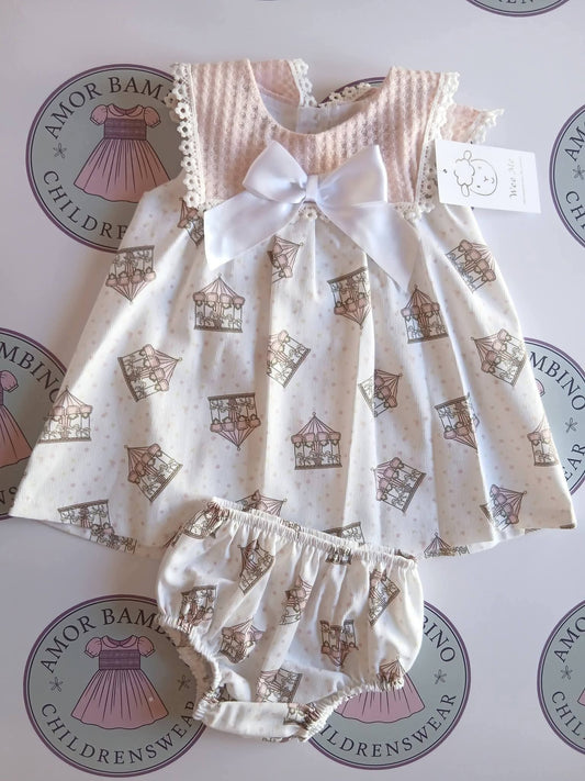 Baby Girls Pink Carousel Dress & Knickers