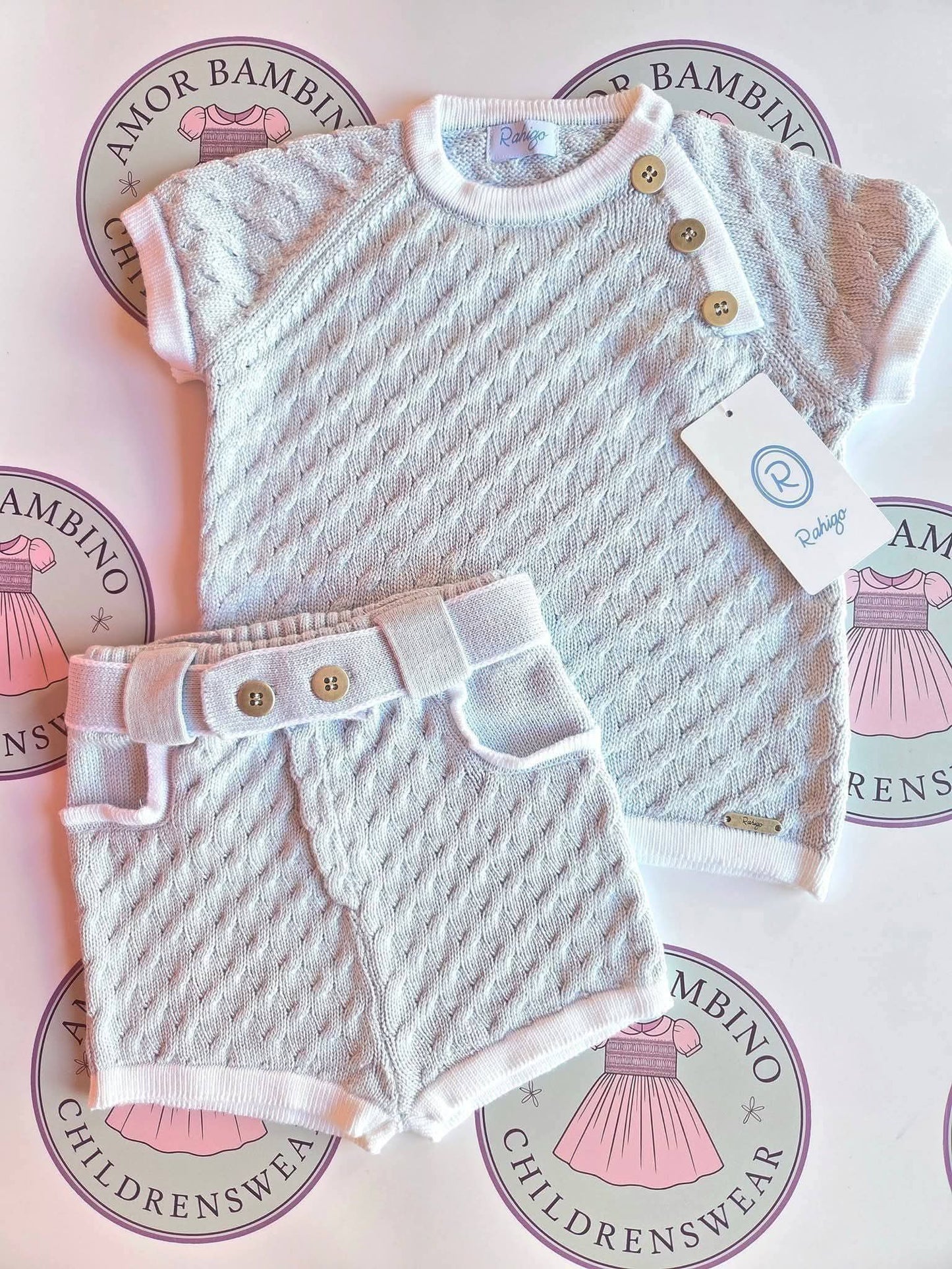 Rahigo Baby Boys Pale Blue & White Jumper & Short Set - SS26 In Stock