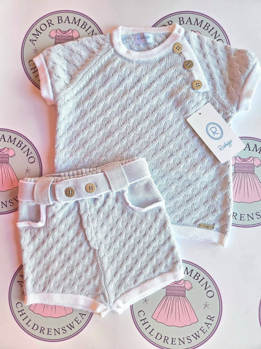 Rahigo Baby Boys Pale Blue & White Jumper & Short Set - SS26 In Stock