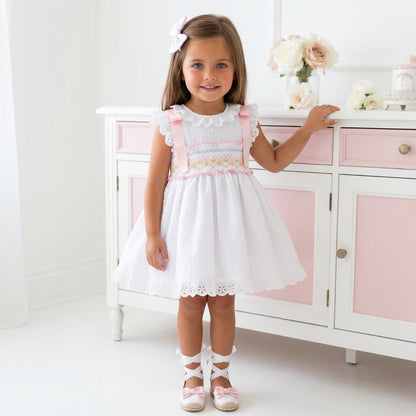 Sonata Girls White Plumetti Smocked Dress & Hairbow SS26 - (Made To Order)