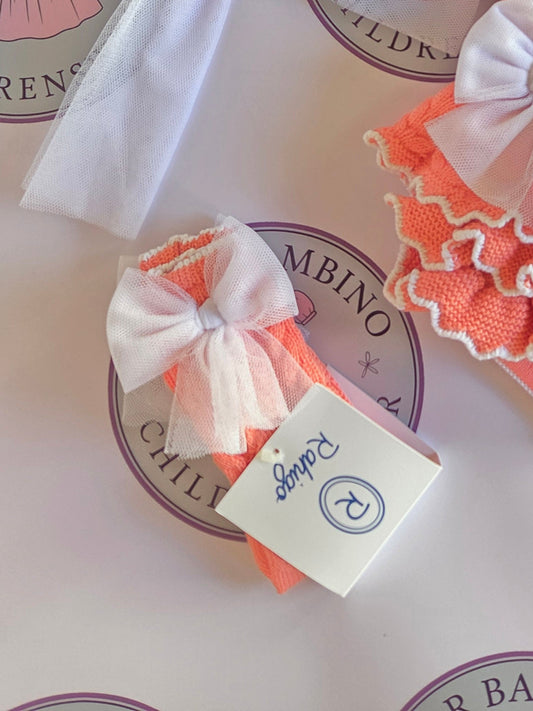 Rahigo Baby Girls Coral & White Socks - SS26 REORDER APRIL DELIVERY
