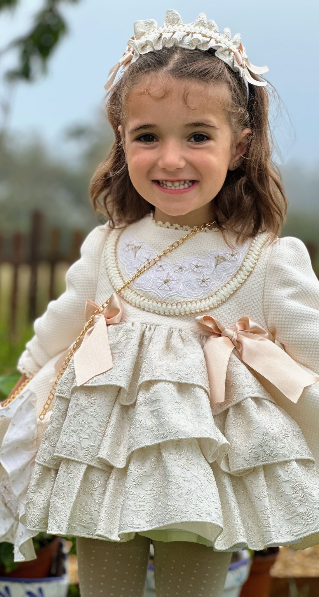 Girls Cream & Golden Dress AW (Made to order)