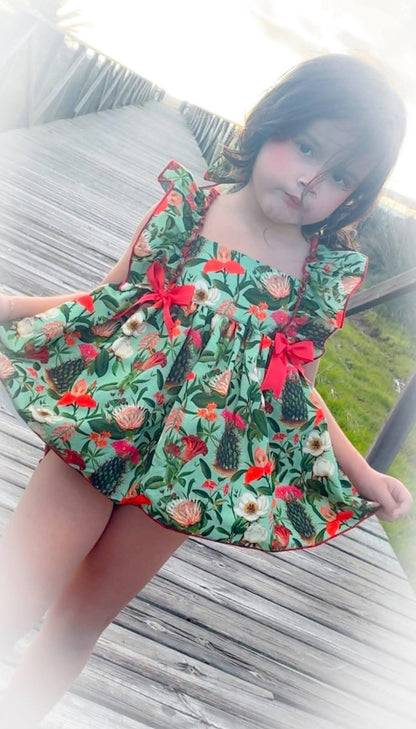 Girls Spring Floral Handmade Dress, Knickers & Bow Set - Ela Confeccion SS26 (In Stock)