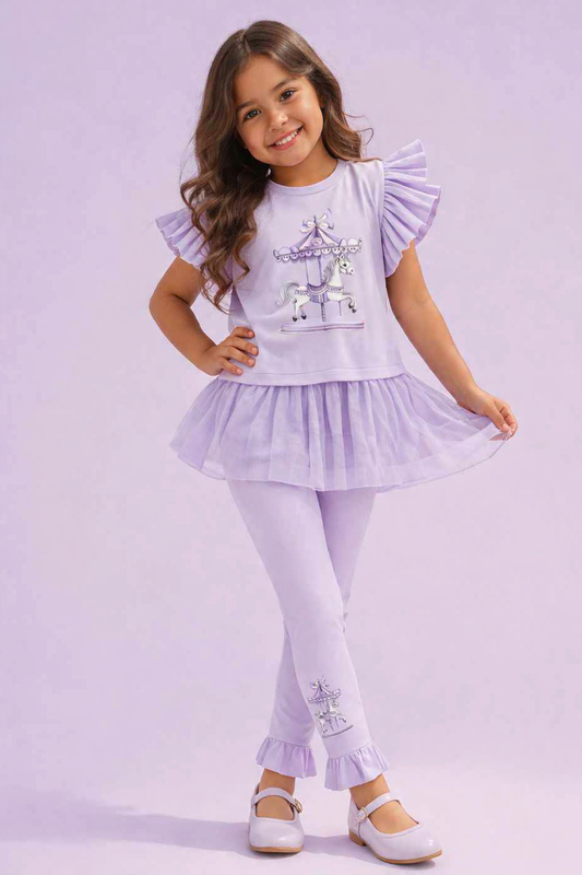 Purple Horse & Carousel Top & Legging Set