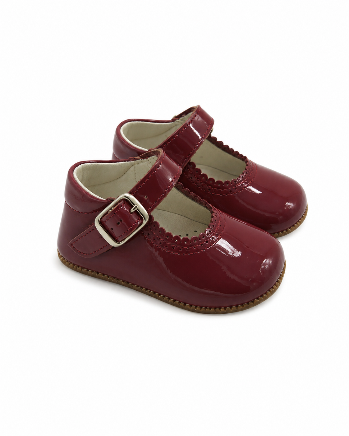 Amor Bambino Baby Girls Burgandy Patent Buckle Pram Shoes (Preorder)
