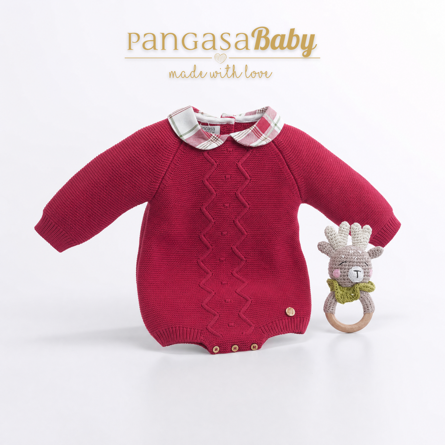 Pangasa Baby Cherry Red Knitted Romper ~ AW26 Preorder