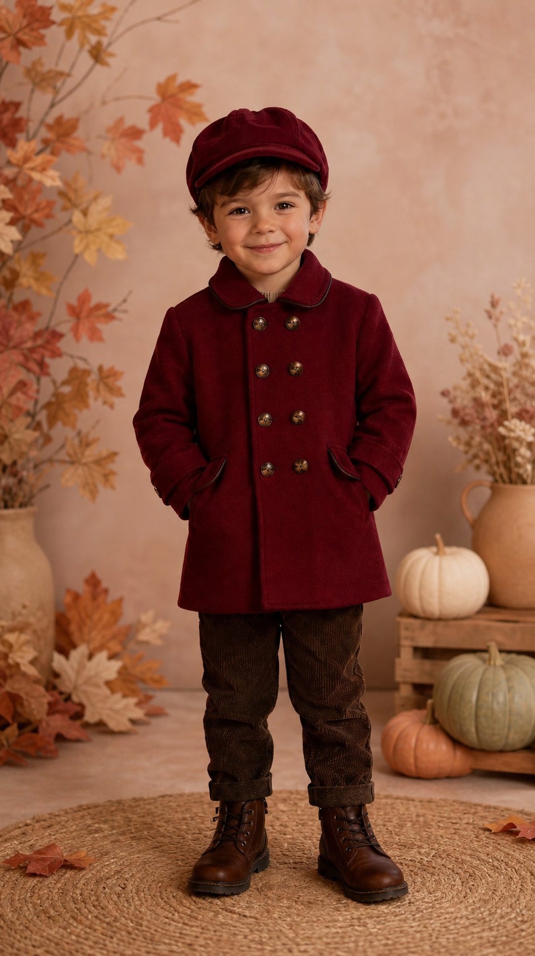 Baby Boys Burgundy Coat with Matching Hat