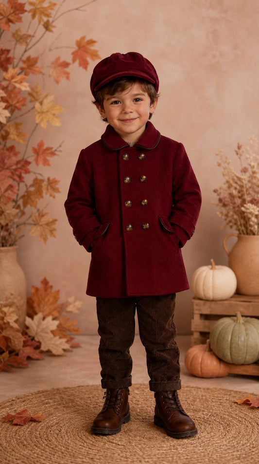 Baby Boys Burgundy Coat with Matching Hat