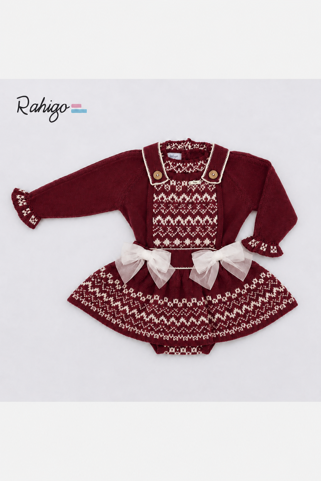 Rahigo Baby Girls Burgundy Red & Cream Jumper & Pinafore Set - AW26 (Preorder)