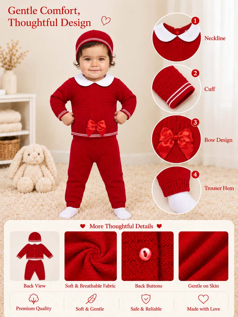 Baby Girl Violeta 3 piece Red Knitted Set