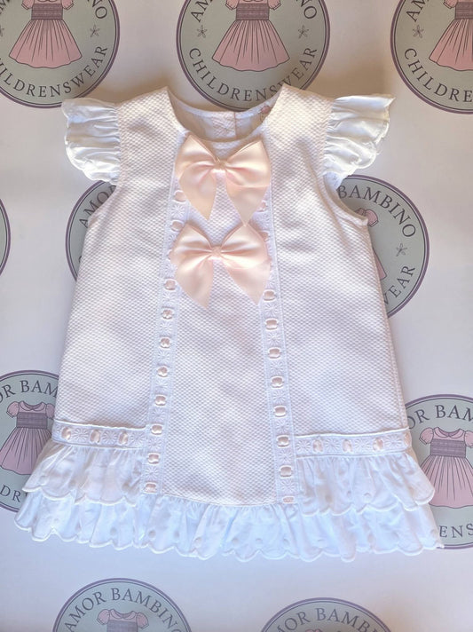 Baby Girl Pink Waffle A-Line Ribbon Dress