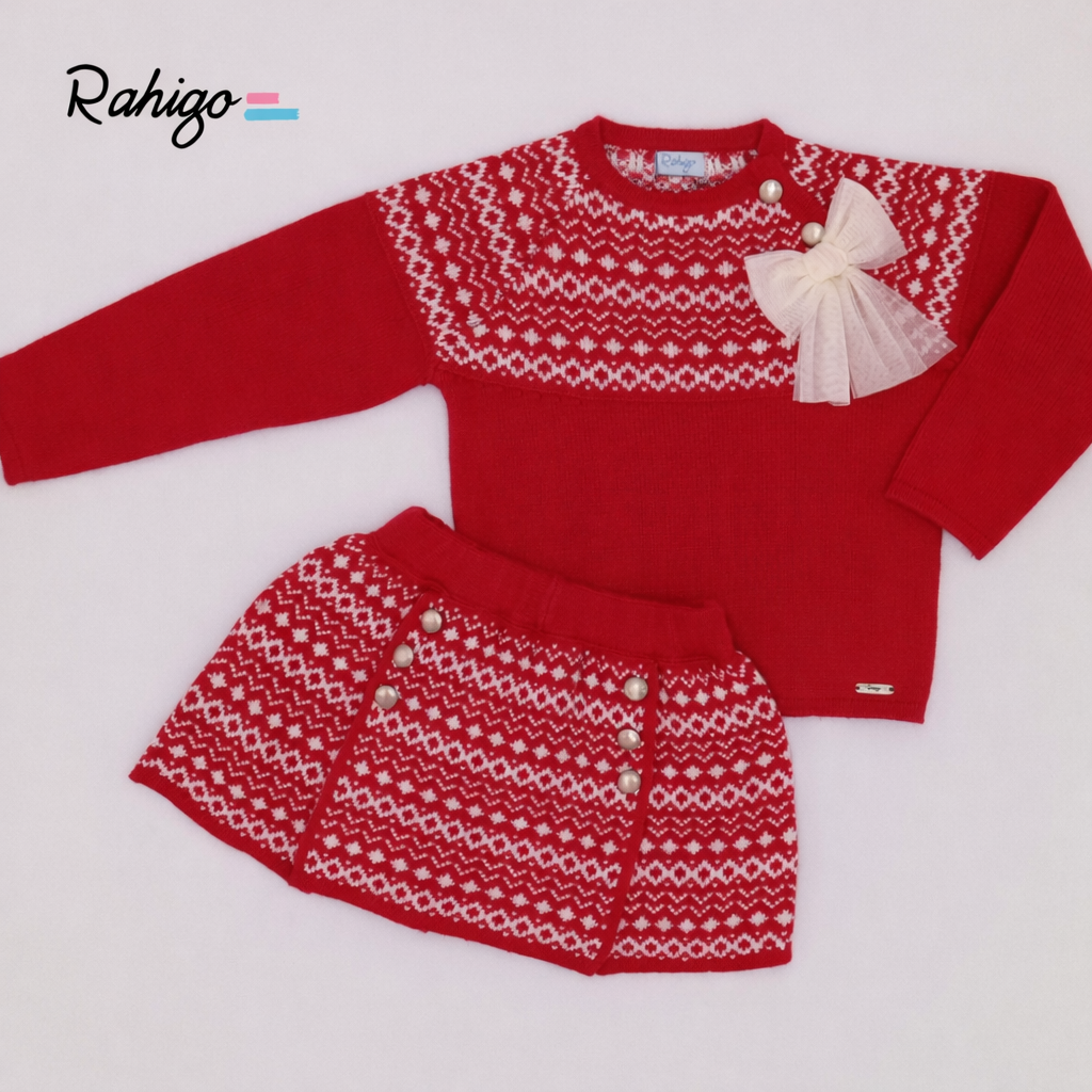 Rahigo Girls Red & Cream Jumper & Skirt Set - AW26 (Preorder)