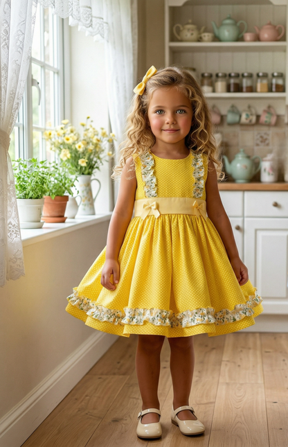 Sonata Girls Yellow Polka Dot Dress SS26 - (Made To Order)