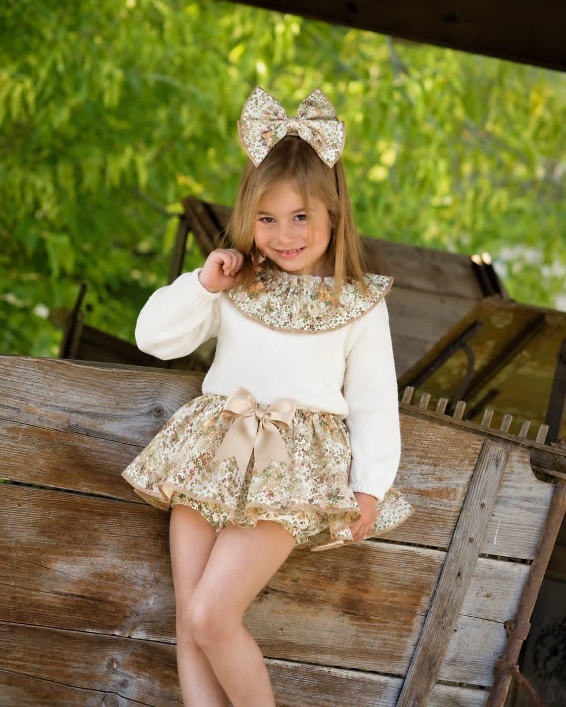 Ela Handmade White Floral Dress, Knickers & Bow Set AW26  - (Made to order)