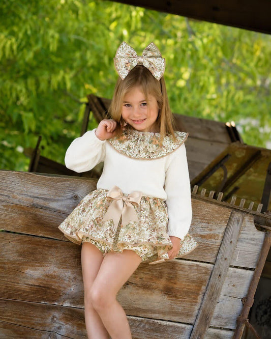 Ela Handmade White Floral Dress, Knickers & Bow Set AW26  - (Made to order)