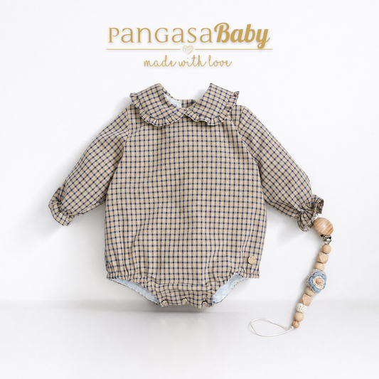 Pangasa Baby Brume Cotton Checked Romper ~ AW26 Preorder
