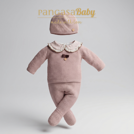 Pangasa Baby Vintage Pink 3 Piece Knitted Set With Hat ~ AW26 Preorder