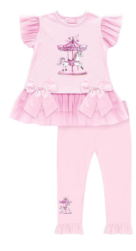 Pink Horse & Carousel Top & Legging Set