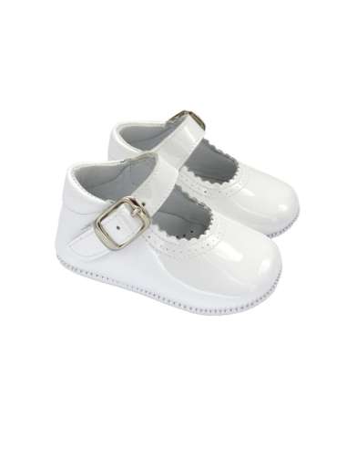 Amor Bambino White Mary Jane Baby Girls Patent Pram Shoes - In Stock