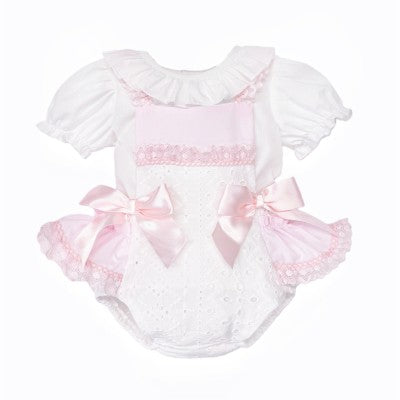 Baby Girl Pink & White Embroidery Blouse & Romper Set