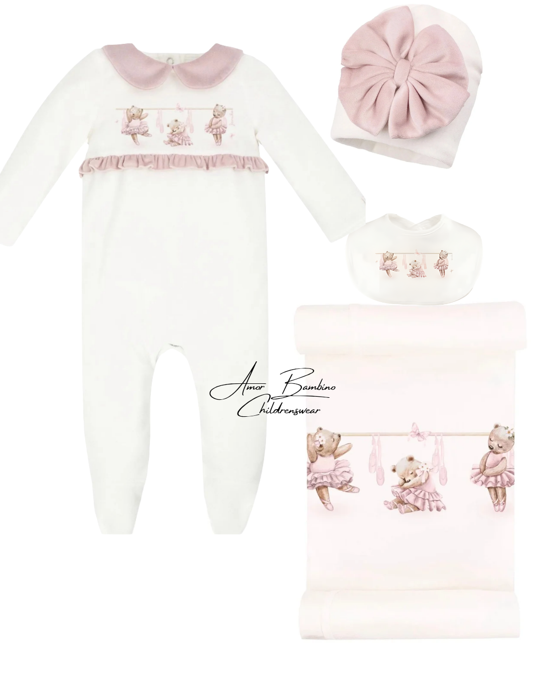 Baby Girls Charlene Swaddle, Hat, Bib & Babygrow Set