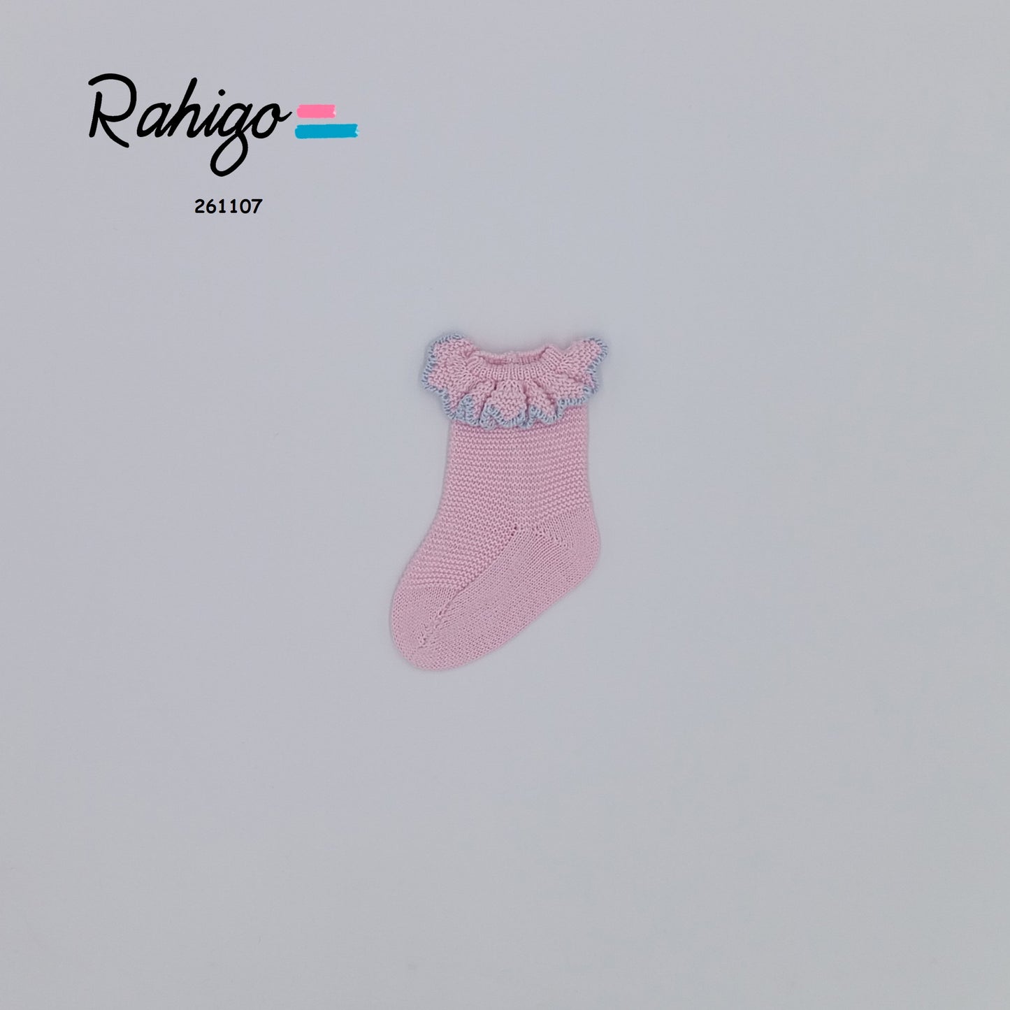 Rahigo Girls Knitted Baby Pink & Pale Blue Trim Socks - SS26 In stock