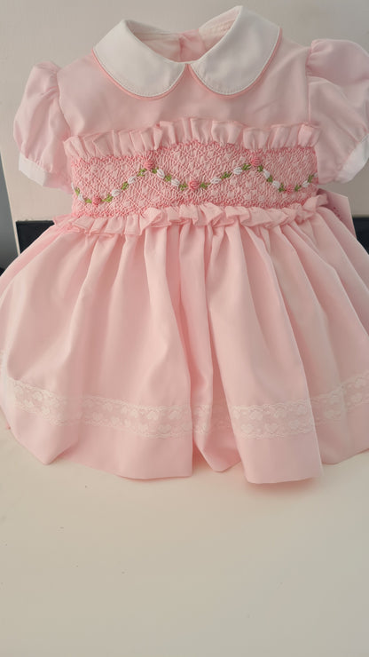 Sonata Babygirls Pink Smocked Dress - (Made to order)