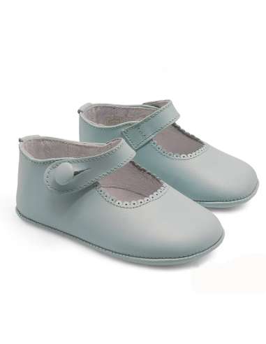 Baby Blue Mary Jane Baby Girls Button Pram Shoes (In Stock)